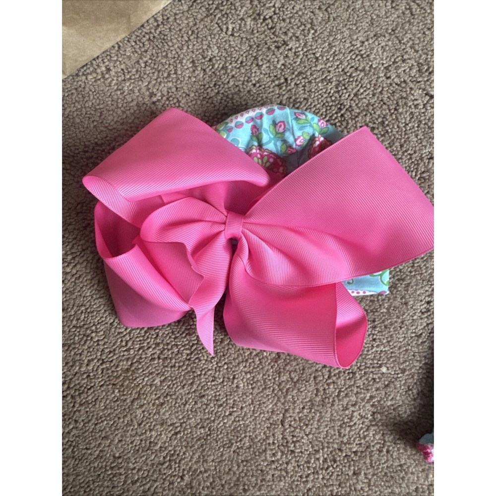 Mudpie Baby Girls Blue And Pink Floral Snap Up Outfit With Bow Cap 3-6 Months - Picture 6 of 10